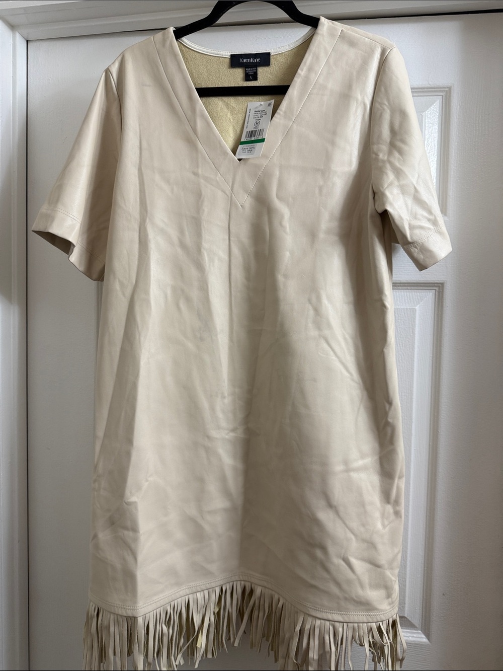 Karen Kane Cream V-Neck Fringe Mini Dress